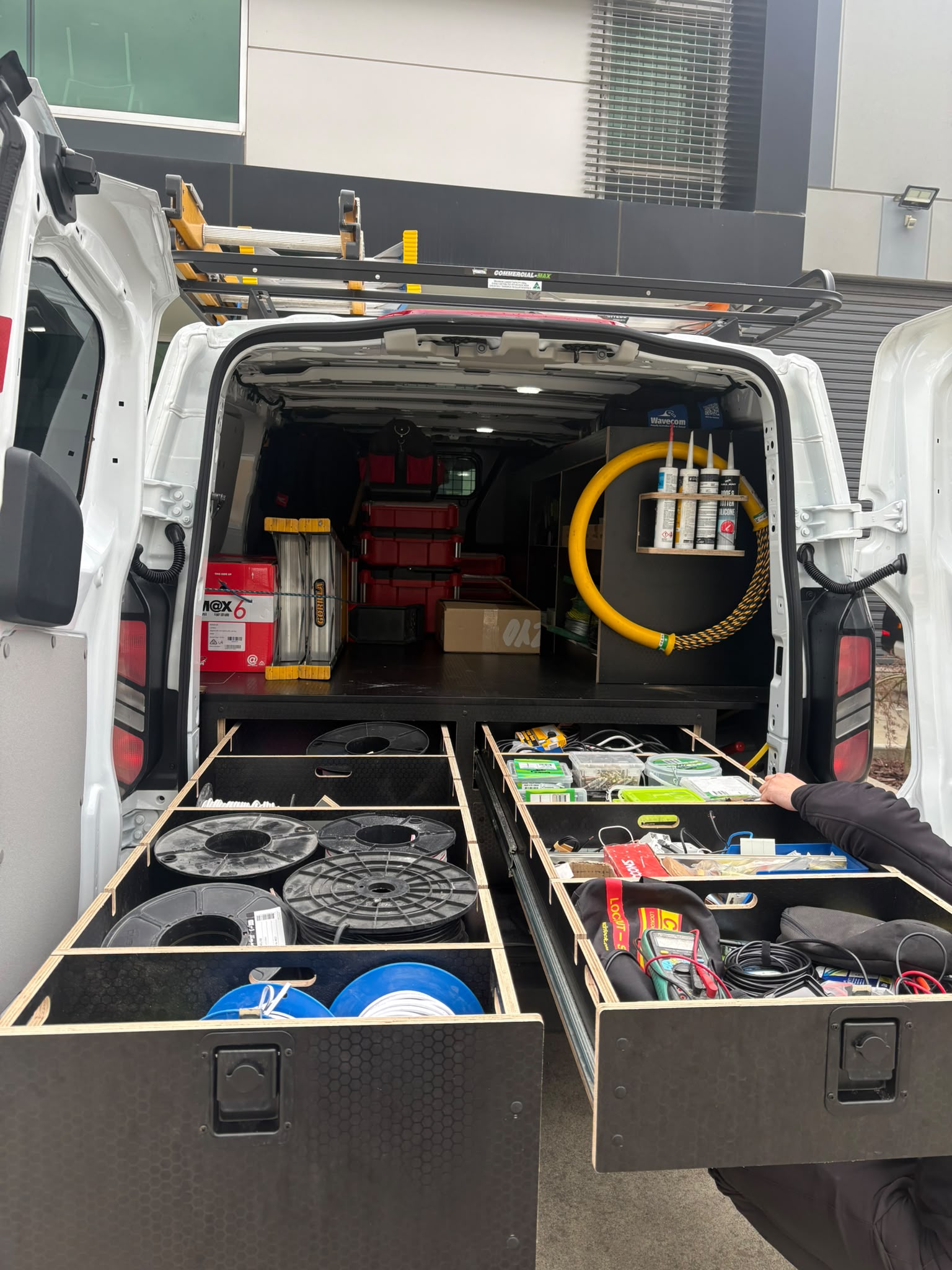 Custom storage built for a trade van